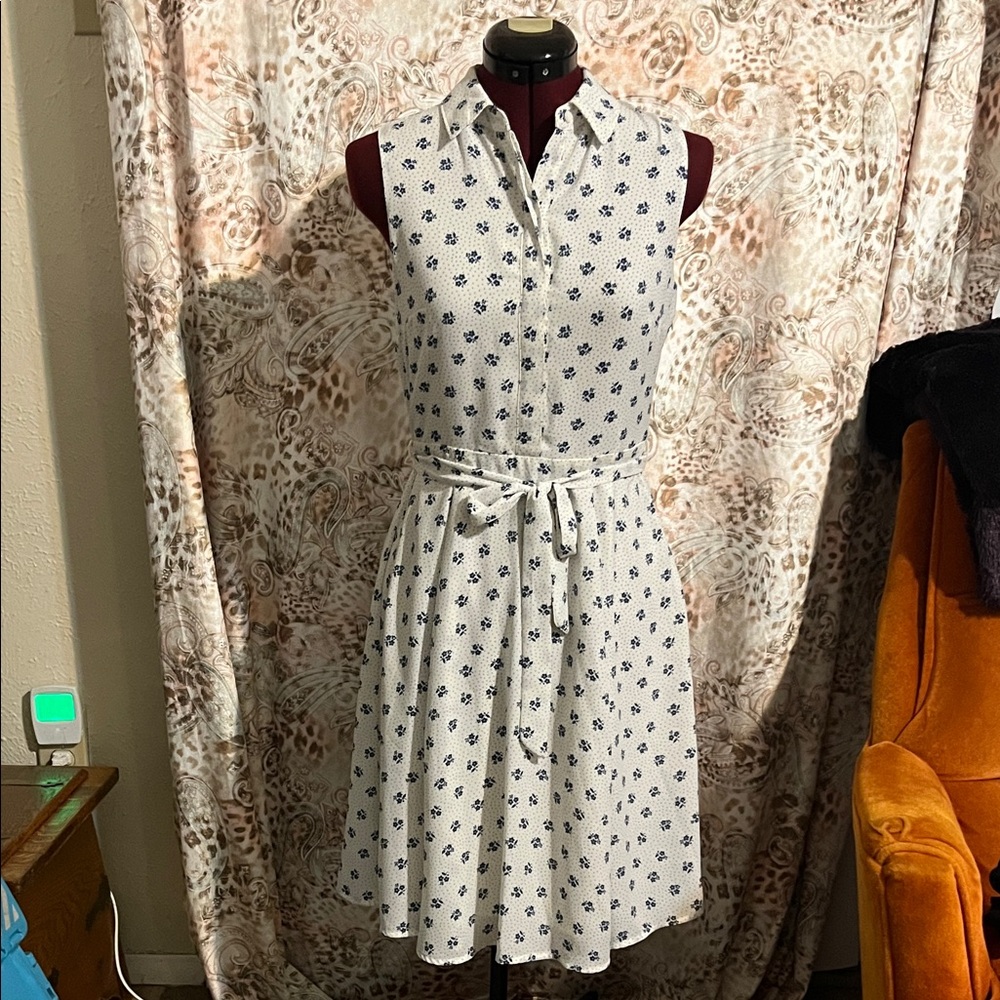 Banana Republic White and Blue Patterned Midi Dress